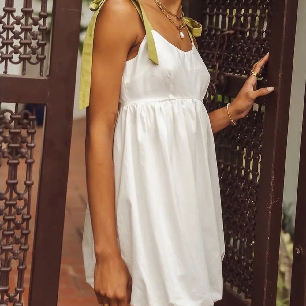 Lush White Mini Dress with Olive Tie Straps